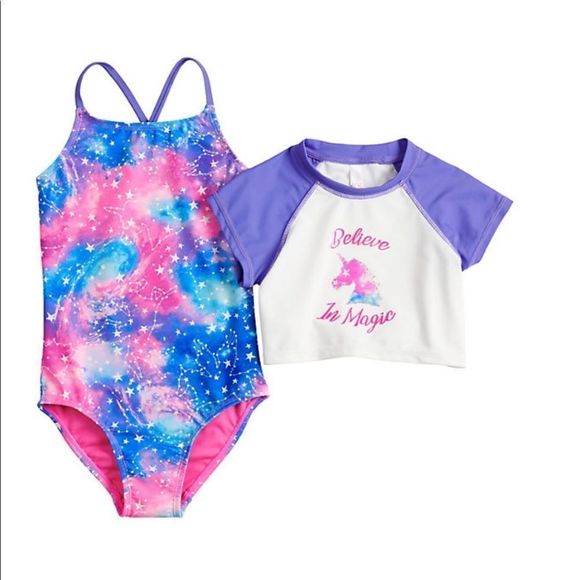 SO Girls 4/5 Constellation One-Piece Swimsuit & "Believe In Magic" Crewneck Top - Picture 7 of 7